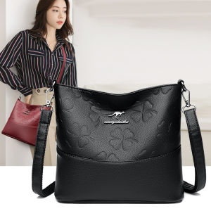 Trendy Soft Leather Bucket Bag Womens Crossbody Shoulder Bag Casual Versatile Handbag Handheld Purse for Daily Use