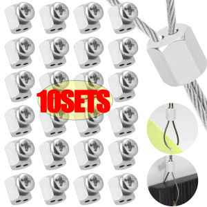 10Sets Steel Wire Rope Clamp Stainless Steel Cable Hanging Clip Double hole Adjustable Screws Fixed Hardware Accessories