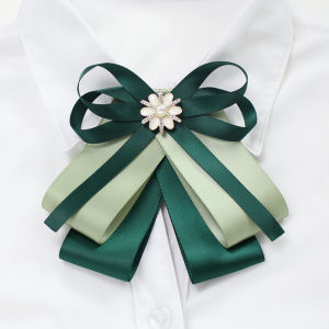 Professional Bank Womens Green Necktie Set Business Style Neckwear Accessory for Office Work Hairnet Pocket Floral Brooch