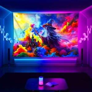 VIKAMA Magical Witch Tapestry Pointed Hat Witch Starry Sky Castle Living Room Bedroom Fantasy Style Room Decoration