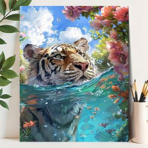 Oil Painting By Numbers Tiger-Themed DIY Number Drawing Canvas Pictures By Numbers Home Decor Large Size