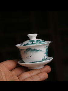 ชุดชาเคลือบด้วยอุณหภูมิสูงแบบมินิเคลือบด้วยสีน้ำเงินด้วยมือ ชุดชาเคลื่อนที่ ชามใบเล็ก ชุดชาเคลื่อนที่แบบพกพา