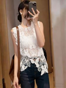 Lace Crochet Lace Hollow Out Irregular Large Size Tank Top