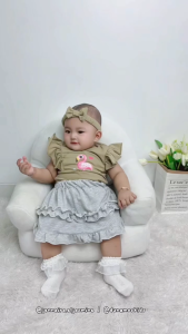 Baju Anak Perempuan Usia 6 - 18 Bulan Setelan Rok Ruffle & Kaos Katun Motif Kartun Karakter