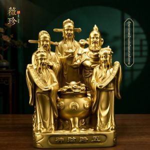 WEIZHEN | Five Gods of Wealth Brass Statue for Home & Business Wealth Attraction