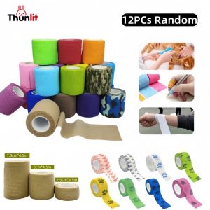 Thunlit Sticky Bandage Wrap 12PCs 7.5cm/5cm/2.5cm Self Adhesive Bandage Wholesale Solid-color Finger Protection Tape Sports Bandage