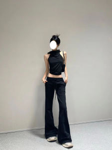 กางเกงลำลองเอวต่ำบุขนแกะสไตล์อเมริกันสำหรับผู้หญิง กางเกงโยคะทรงหลวม กางเกงขายาวทรงหลวมสำหรับฤดูใบไม้ร่วงและฤดูหนาว