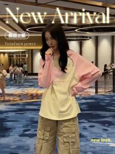 Angel Print Colorblock Long Sleeve Celeb Style T-Shirt