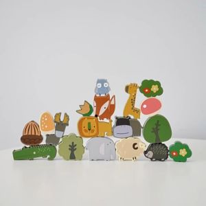 Wooden Animal Building Blocks Children Montessori Educational Toys for Fine Motor Skill Training Balance Blocks Game叠叠乐