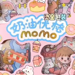 Stiker / Sticker Aesthetic Momo READY 1 BOX / 100 Lembar Transparant Anti Air Motif PVC bisa Buku Alat Tulis Botol Dinding HP dll