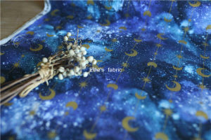 Handmade Gradient Cotton Fabric Gold Stamping Sky Night Sky Dress Material DIY Craft Supplies Rural Style Plant Flower Pattern
