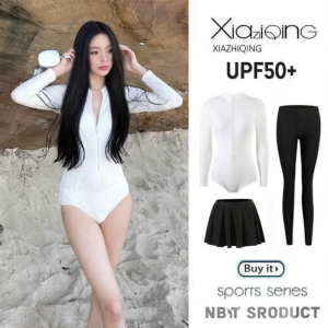XIAZHIQING | White Slimming Long-Sleeved Sun-Protection Quick-Dry Full-Body Swimwear