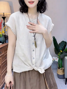 QINGNAER | Oversized Leisure Lightweight Shirt Comfort Vintage Womens Blouse Summer