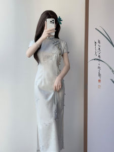 Blue Young Revised Beauty Chinese Style Cheongsam Girl Summer New Arrival Daily Worn High Quality Floral Patterned Midi Dress