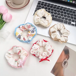 SK-C1431 Scrunchie Renda Ikat Rambut Wanita / Kunciran Cepol Bunga Estetik Anak Perempuan Hiasan