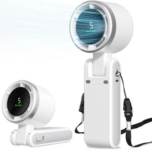 Quạt Cầm Tay Mini Turbo Di Động Sạc USB 5 Tốc Độ Có Màn Hình Kỹ Thuật Số Có Thể Gập Lại Dùng Cho Cắm Trại Du Lịch Sử Dụng Ngoài Trời