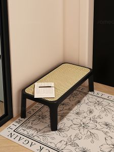 Rattan Woven Solid Wood Shoe Bench Home Entrance Narrow Indoor Shoe Putting on Bench Integrated Shoe Cabinet Sitting Shoe Rack Long Bench