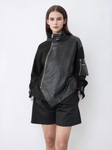 SDEER | Standing Collar Lettering Irregular Short Coat