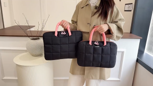 14 Inch Laptop Bag Women Cute Quilted Laptop Sleeve with Thick Handle Anti-Shock Padded Computer Handbag Business Carrying Case