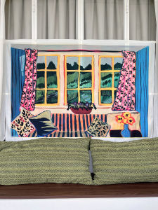 Majiji American Country Style Window View Decorative Background Cloth Bedroom Living Room Hanging Tapestry Rectangular Shape