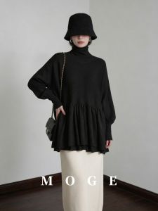 High Class Elegant Turtleneck Splicing Knitted Sweater