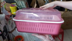 Hộp nhựa lớn có nắp và rổ nhựa bộ thau rổ có nắp chữ nhật khay rổ úp chén ly có nắp size lớn 385x285cm cao 175cm. MT3125