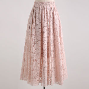 Spring Autumn Fashion Lace A-Line Midi Skirt plus Size Women Slim Elastic Waist Half-length Umbrella Skirt Street Style Cotton Blend
