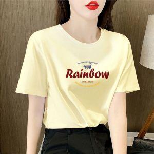 Pure Cotton Short Sleeve T-shirt for Women Casual Loose Fit Work Clothing with Creative Printed Decoration Versatile for Summer