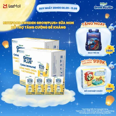Combo 2 Thùng 24 Hộp Sữa Bột Pha Sẵn Nutifood Sweden GrowPLUS+ Sữa Non Immunel hộp 110 ml (Bao bì tuỳ lô hàng)