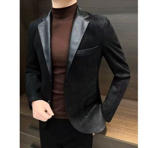 Casual Mens Suede Suit Jacket Fashionable Autumn Winter Hong Kong Style Handsome New Model Advanced Splicing Western Clothes