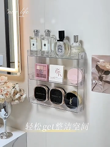Wall Mounted Acrylic Cosmetic Organizer with 3 Shelves Bathroom & Bedroom Storage Shelf