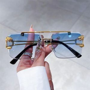 New Sunglasses Frameless Edge Cutting Square Box Double Beam Sunglasses European and American Trendy Glasses