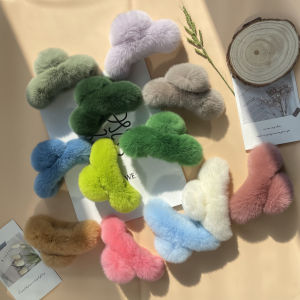 Adorable Large Plush Rabbit Fur Hair Clip Cute Headwear Winter Fashion Hair Accessories Back of Head Claw Clip Popular Online