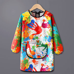 Colorful Children Painting Apron Long Sleeve Waterproof Artist Smock with Pocket for Boys & Girls Handwork Cooking Baking Aprons