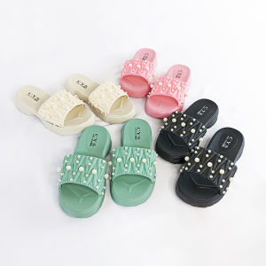 Sandal Wanita Selop Datar Woman Wedges Brokat Kasut Kasual Cewek Motif Mutiara Kekinian SPT-86
