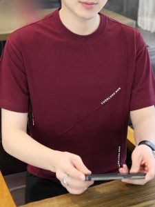 HENGYUANXIANG | Hengyuanxiang Mens Short Sleeve T-Shirt Round Neck Splicing Pleated Summer Fashion Urban Style Breathable Lightweight Solid Color