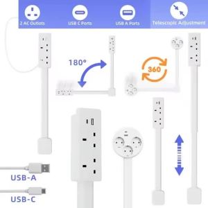 Power Outlet Extender Power Socket Expander 2xAC Sockets 1xUSB A 1xUSB C Plug and Play 180 Degree Rotatable Versatile for Sofa