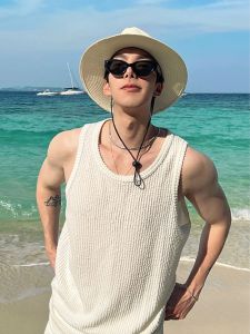 Áo Ba Lỗ Không Tay Nam Mùa Hè Thường Ngày Rộng Rãi Thoải Mái Phong Cách Thể Thao Không Tay Áo Nỉ Cổ Tròn Màu Trơn