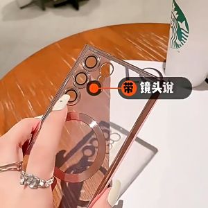 Magnetic Clear Case for Samsung Galaxy S22 S23 S24 S25 Ultra Plating Shockproof Cover Lens Protector