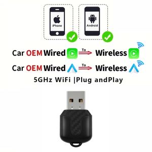 ANYFAR 2 in 1 Wired to Wireless CarPlay Android Auto Adapter for OEM Car Stereo With USB Dongle Mini Box Plug and Play Bluetooth