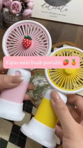 Kipas Angin Genggam Tangan Mini Portable Karakter Buah Lucu Stand Holder