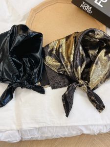 Summer 2025 New Retro Spicy Girl Liquid Silver Headscarf Womens Wrap Tube Top Fashion Versatile Square Silk Scarf Multifunctional