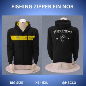 Zipper Hoodie Jumper HSCLO Mancing Fishing FIN NOR Warna Hitam Bahan Fleece Jaket Lengan Panjang Ukuran Jumbo Big Size XS S M L XL XXL 3XL 4XL 5XL