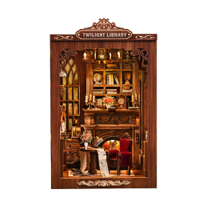 DIY Book Nook Kit - TWILIGHT LIBRARY Wooden Bookend 3D Puzzle Assembly Handmade Model for Christmas & Black Friday Gifts