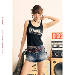 Music Festival Style Cross-back Printed Tencel Black Camisole