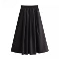Mooyufon Nữ Vintage Chic Cao Cấp Chân Váy Dài Chữ A Màu Đen Xếp Ly Rộng Thường Ngày Dài Đến Giữa Bắp Chân Thời Trang Mùa Xuân Dành Cho Nữ Trung Niên. 