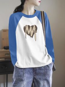 Womens Pure Cotton Long Sleeve T-Shirt Shoulder Insertion Spring Autumn New Style plus Size Design Base Layer Shirt