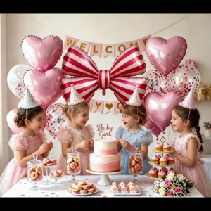 Large Bow Foil Balloon Heart Balloon Set for Birthday Party Baby Shower Wedding Anniversary Graduation Bachelorette Party Decoration