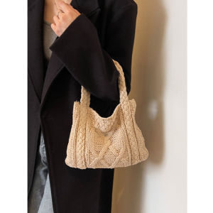 Work Sundries Small Carrying Bag Bucket Bag Idle Style Fall and Winter New Arrival Wool Knitted Bag Finished Product Satchel Small Bag