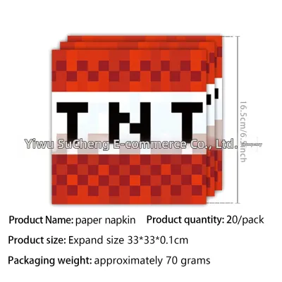 Minecraft Pixel Game Themed Birthday Party Decorations Tableware Set including Paper Plates Cups Napkins Tablecloth